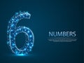 Number six 3D low poly abstract illustration.Vector digit 6 wireframe concept. Royalty Free Stock Photo