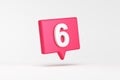 Number six on pink speech bubble on white background