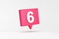 Number six on pink speech bubble on white background Royalty Free Stock Photo