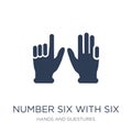 Number six with six fingers icon. Trendy flat vector Number six