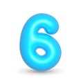 Number Six Sky Blue Balloon 3d render. Realistic design element for events Royalty Free Stock Photo