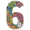Number six Zentangle. Vector decorative object Royalty Free Stock Photo
