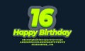 Number sixteen year celebration birthday abstract 3d green design