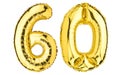 Number Sixty 60 balloons. Helium balloon. 60 years. Golden Yellow foil color. Birthday Party, greeting card, Sale