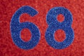 Number sixty-eight blue color over a red background. Anniversary