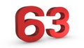 Number 63 Sixty Three Red Sign 3D Rendering Isolated on White Background Royalty Free Stock Photo