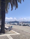 Number of small yacht are docked in the pier near to a cruise ship , a view from italy Royalty Free Stock Photo