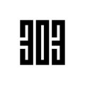 Number 303 square logo monogram design template vector, typography logo illustration, black on white background Royalty Free Stock Photo