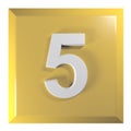 Number 5 square yellow - orange push button - 3D rendering illustration Royalty Free Stock Photo