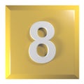 Number 8 square yellow - orange push button - 3D rendering illustration Royalty Free Stock Photo