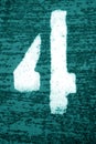 Number 4 in stencil on grungy metal wall in cyan tone Royalty Free Stock Photo