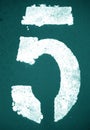 Number 5 in stencil on metal wall in cyan tone Royalty Free Stock Photo