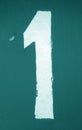 Number 1 in stencil on metal wall in cyan tone Royalty Free Stock Photo