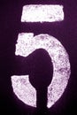 Number 5 in stencil on metal wall in purple tone Royalty Free Stock Photo