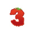 Number 3 Strawberry font. Red Berry lettering three alphabet. Fr Royalty Free Stock Photo