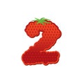 Number 2 Strawberry font. Red Berry lettering two alphabet. Fruits ABC Royalty Free Stock Photo