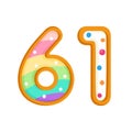 61 number sweet glazed doughnut vector illustration