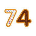 74 number sweet glazed doughnut vector illustration