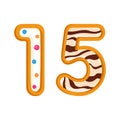 15 number sweet glazed doughnut vector illustration