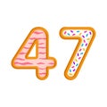 47 number sweet glazed doughnut vector illustration