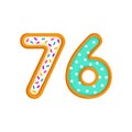 76 number sweet glazed doughnut vector illustration