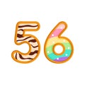 56 number sweet glazed doughnut vector illustration