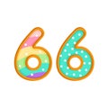 66 number sweet glazed doughnut vector illustration