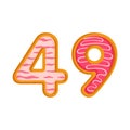 49 number sweet glazed doughnut vector illustration