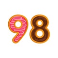 98 number sweet glazed doughnut vector illustration