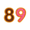 89 number sweet glazed doughnut vector illustration