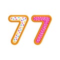 77 number sweet glazed doughnut vector illustration