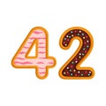 42 number sweet glazed doughnut vector illustration