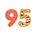 95 number sweet glazed doughnut vector illustration