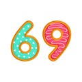 69 number sweet glazed doughnut vector illustration