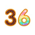 36 number sweet glazed doughnut vector illustration