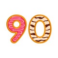 90 number sweet glazed doughnut vector illustration