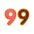 99 number sweet glazed doughnut vector illustration