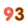 93 number sweet glazed doughnut vector illustration