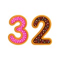 32 number sweet glazed doughnut vector illustration