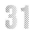 Number Thirty-one, 31 in halftone. Dotted illustration isolated on a white background. Vector illustration Royalty Free Stock Photo