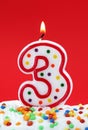 Number three birthday candle Royalty Free Stock Photo