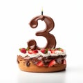 Number Three Cake With Strawberries In Dark Brown And Beige