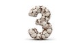 3D Easter number three made of cracked eggshells Royalty Free Stock Photo