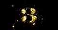 Number three glitter gold. Golden glittering number 3 with glister light and shiny sparks black background Royalty Free Stock Photo