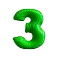 Number 3 three of green balloons on a white background. Royalty Free Stock Photo