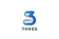 Number 3 Three Logo design vector template Ribbon Font style Typography