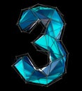 Number 3 three in low poly style blue color isolated on black background. 3d Royalty Free Stock Photo