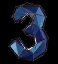 Number 3 three in low poly style blue color isolated on black background. 3d Royalty Free Stock Photo