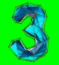 Number 3 three in low poly style blue color isolated on green background. 3d Royalty Free Stock Photo