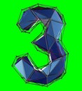 Number 3 three in low poly style blue color isolated on green background. 3d Royalty Free Stock Photo